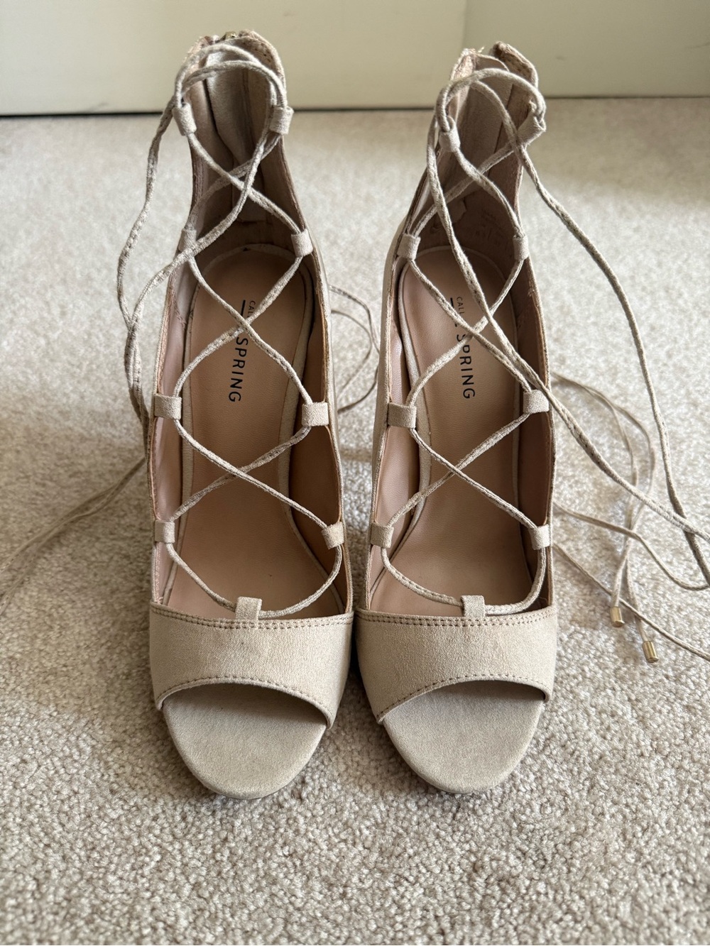 Call it Springs Women's Lace-Up Peep Toe Heels in Beige